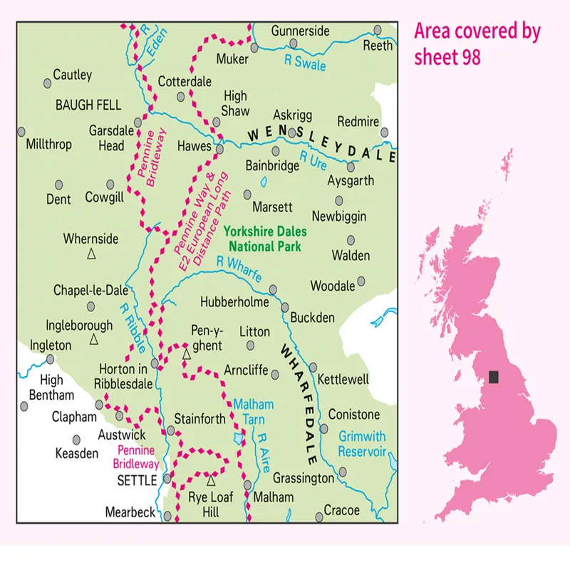 OS Landranger Map 98 - Wensleydale and Upper Wharfedale-2